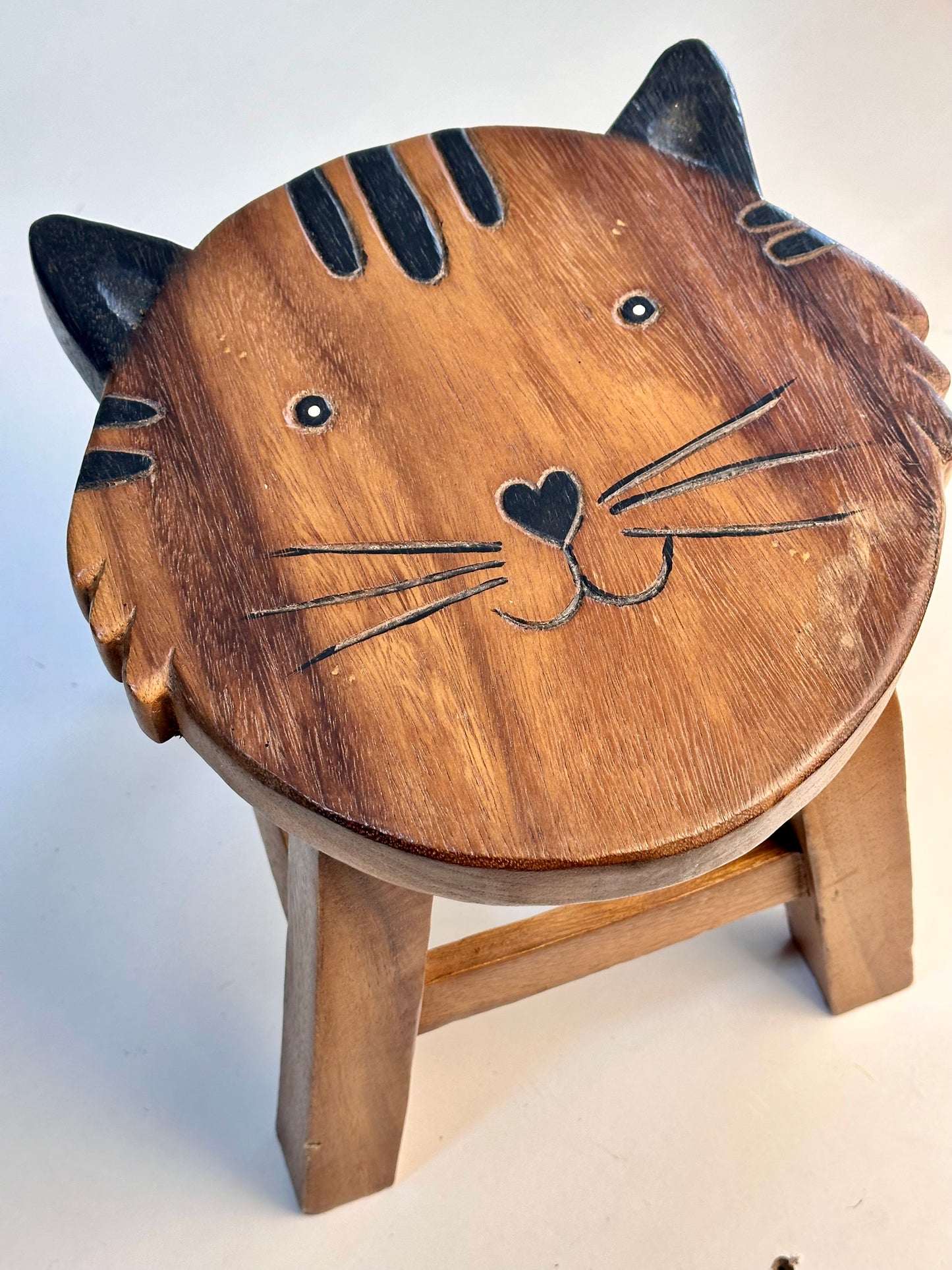 Children's Wooden Smiley Cat Face Stool