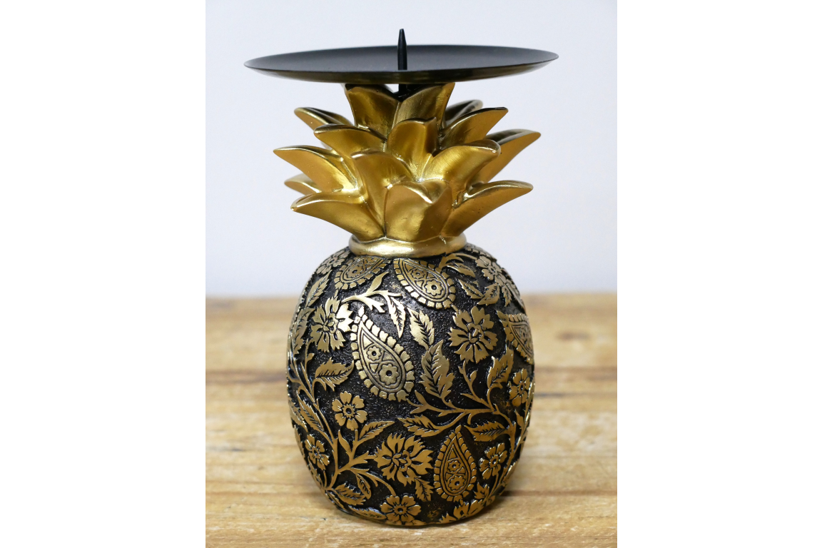 Black & Gold Pineapple Pillar Candle Holder