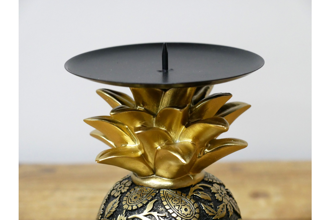 Black & Gold Pineapple Pillar Candle Holder