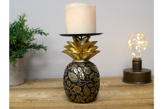 Black & Gold Pineapple Pillar Candle Holder