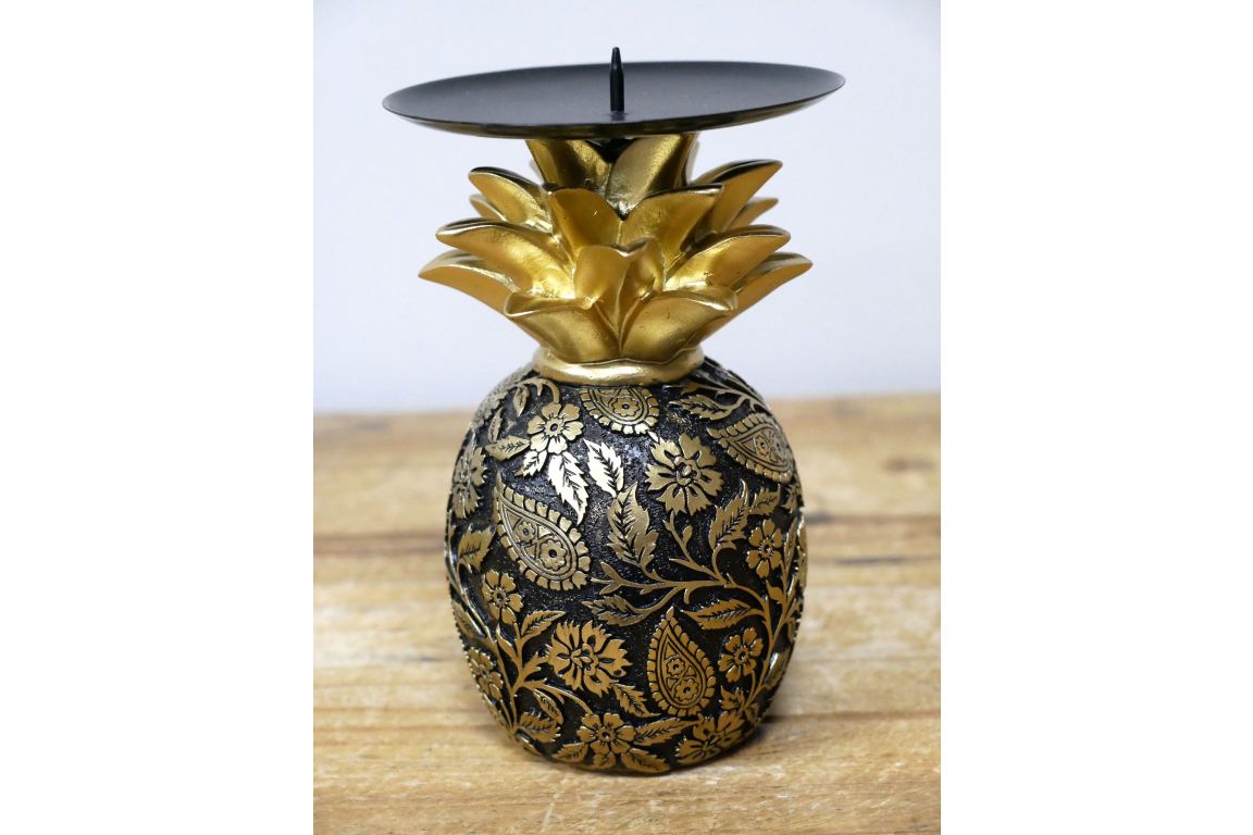 Black & Gold Pineapple Pillar Candle Holder