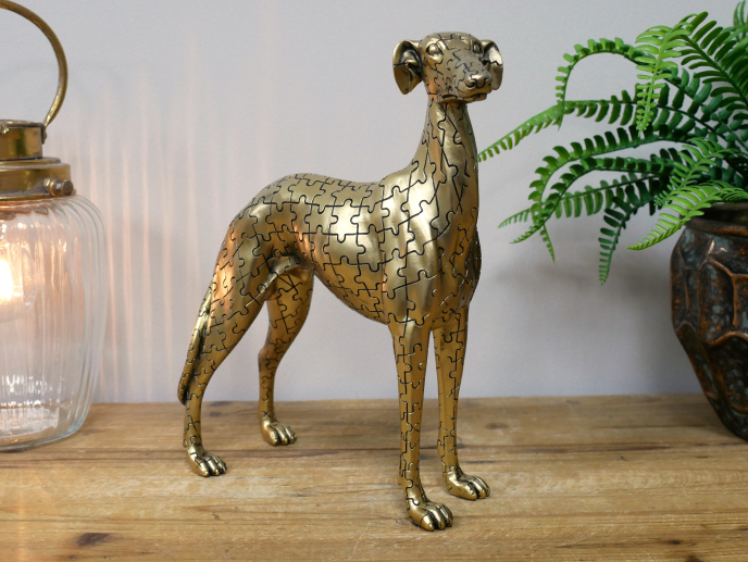 Jigsaw Dog Statue, Gold