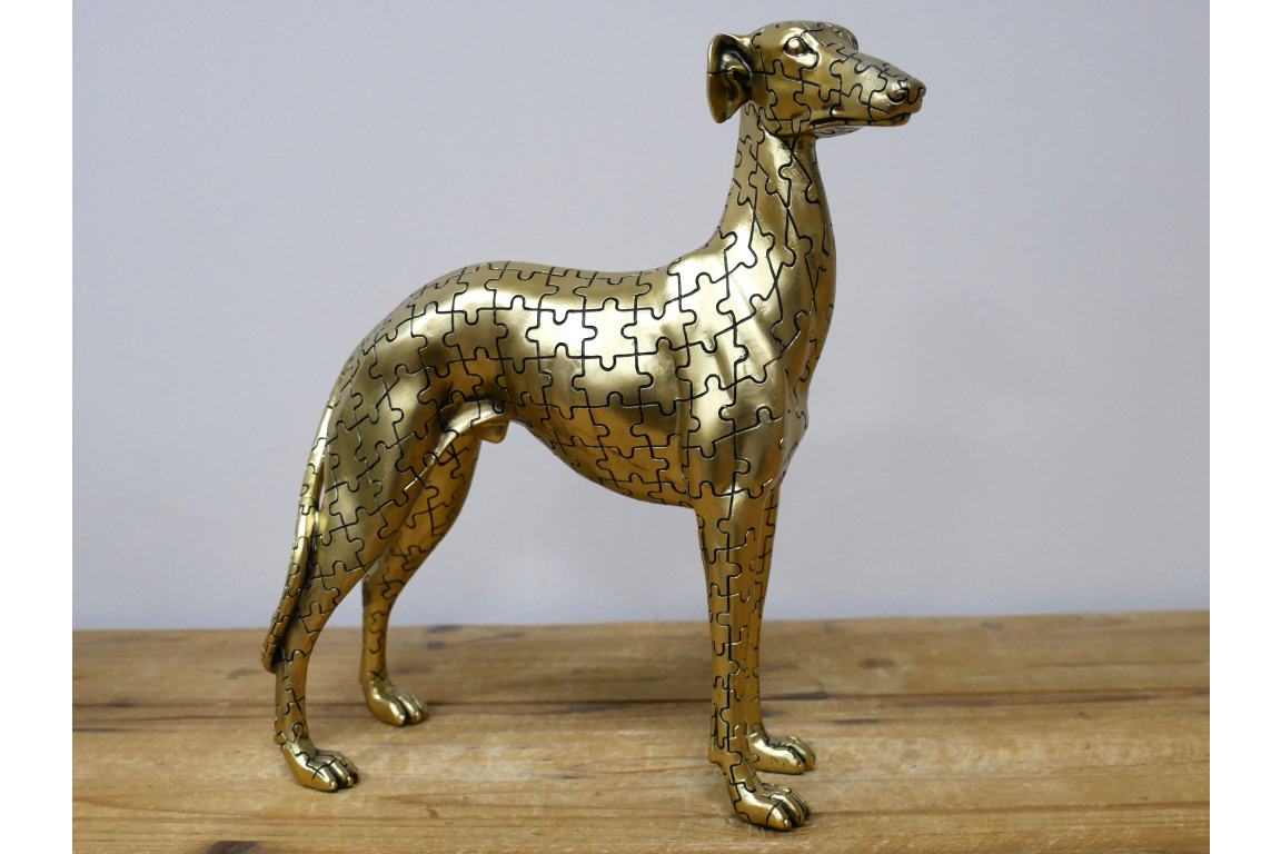 Jigsaw Dog Statue, Gold