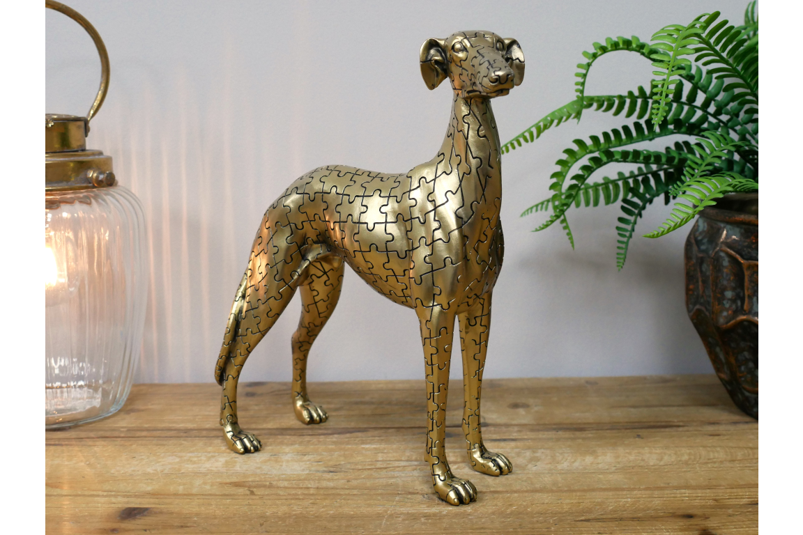 Jigsaw Dog Statue, Gold