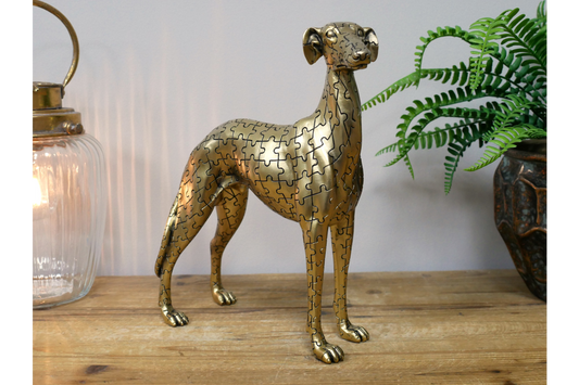 Jigsaw Dog Statue, Gold