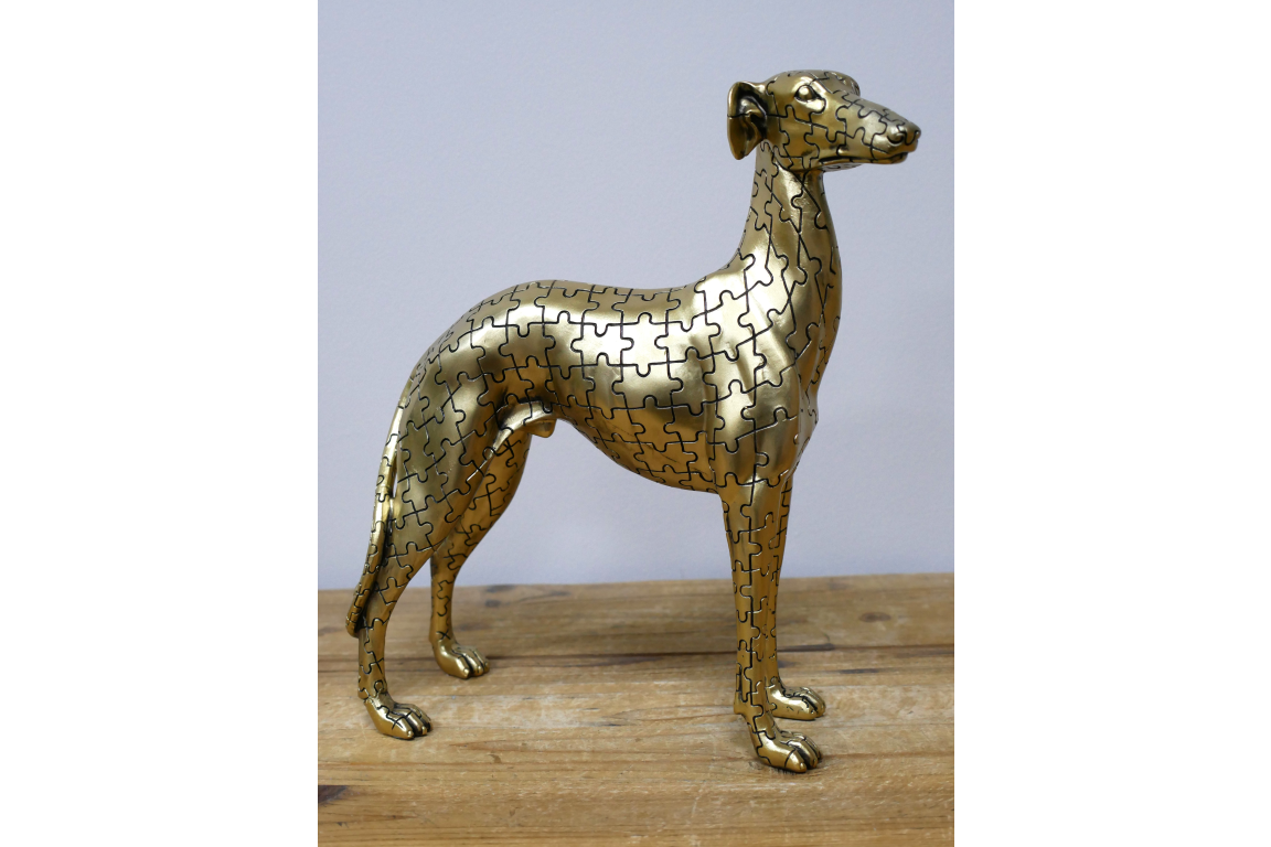 Jigsaw Dog Statue, Gold