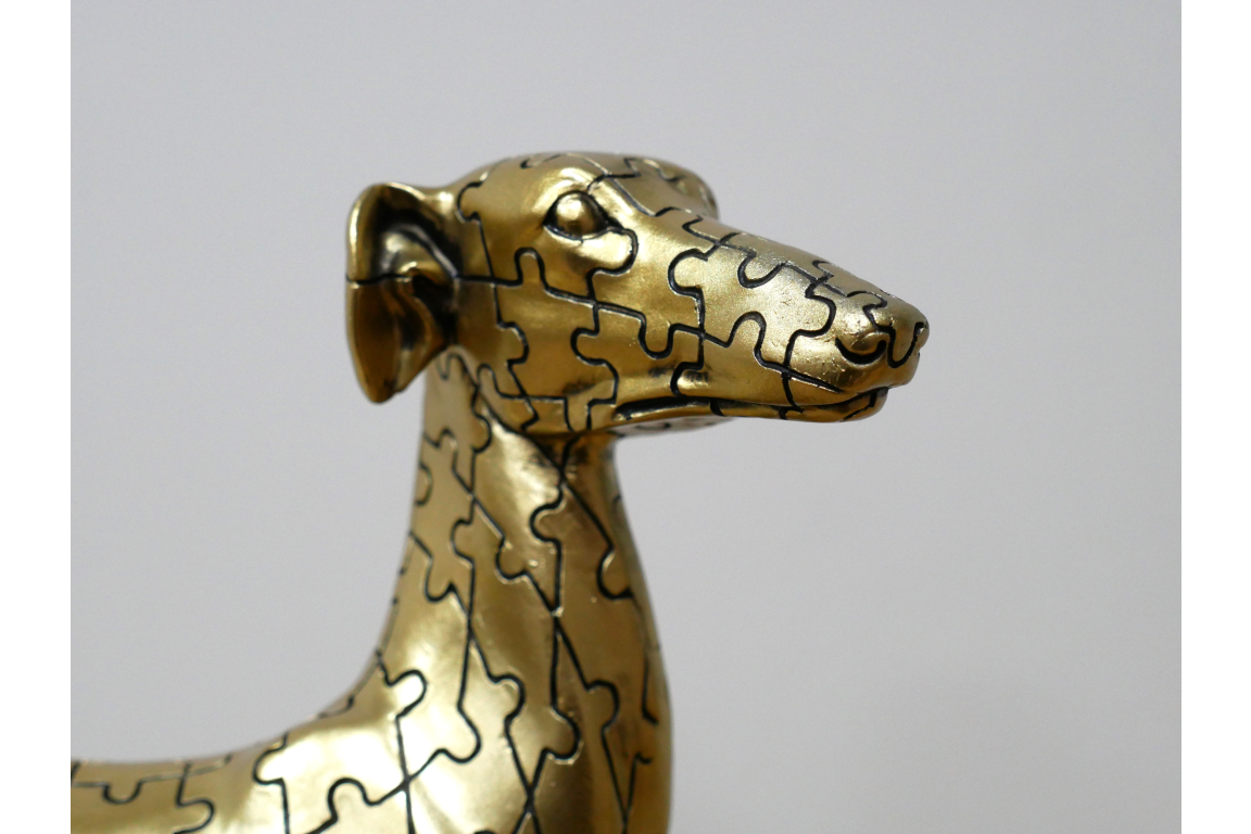Jigsaw Dog Statue, Gold