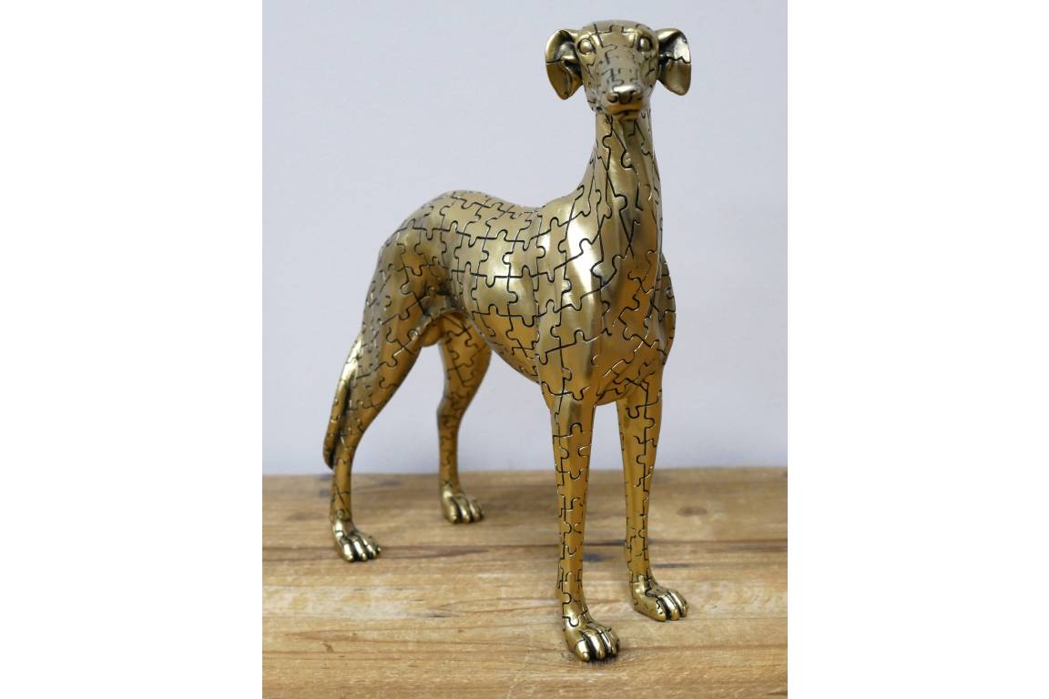 Jigsaw Dog Statue, Gold