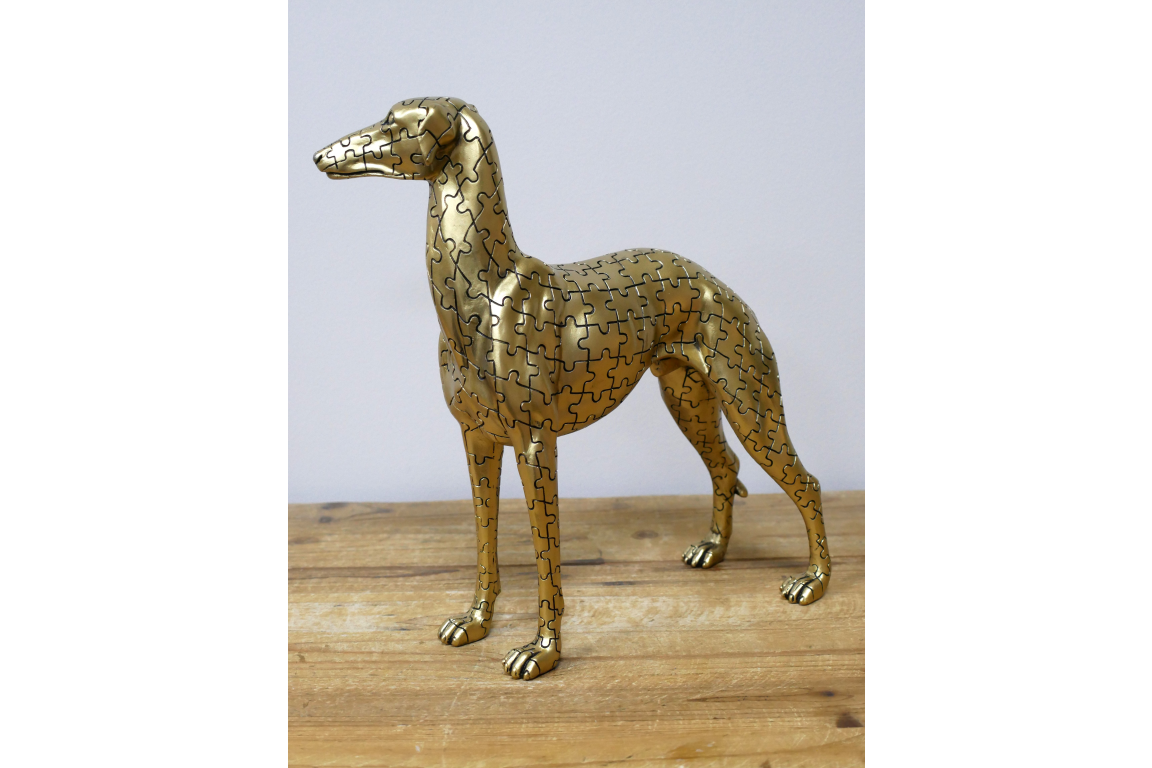 Jigsaw Dog Statue, Gold