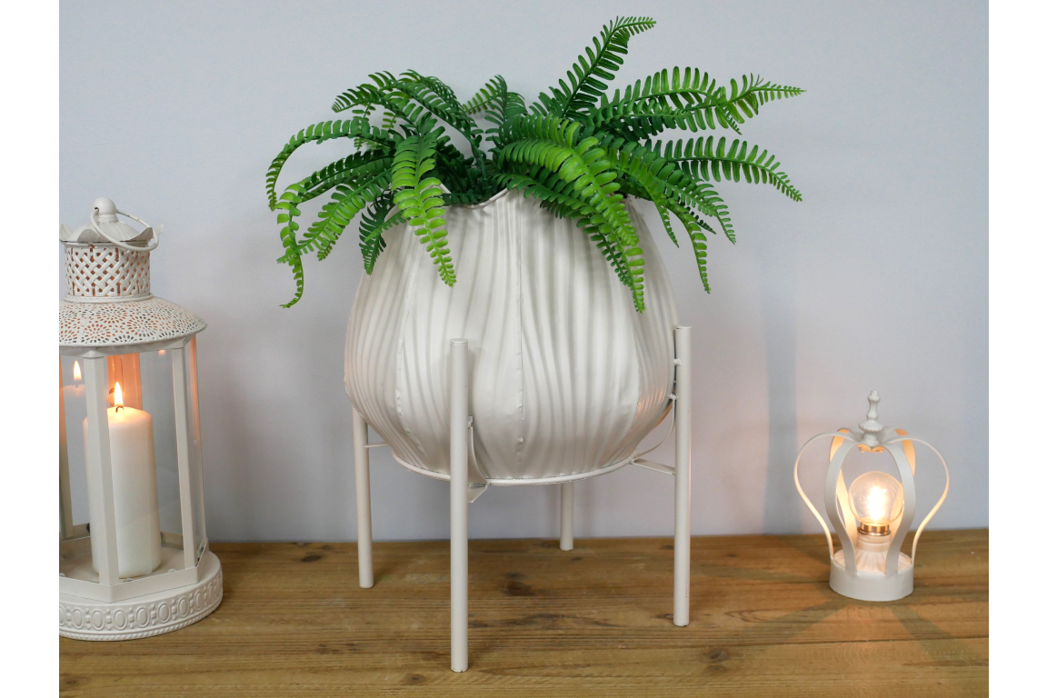 Tall Cream Metal Scalloped Planter