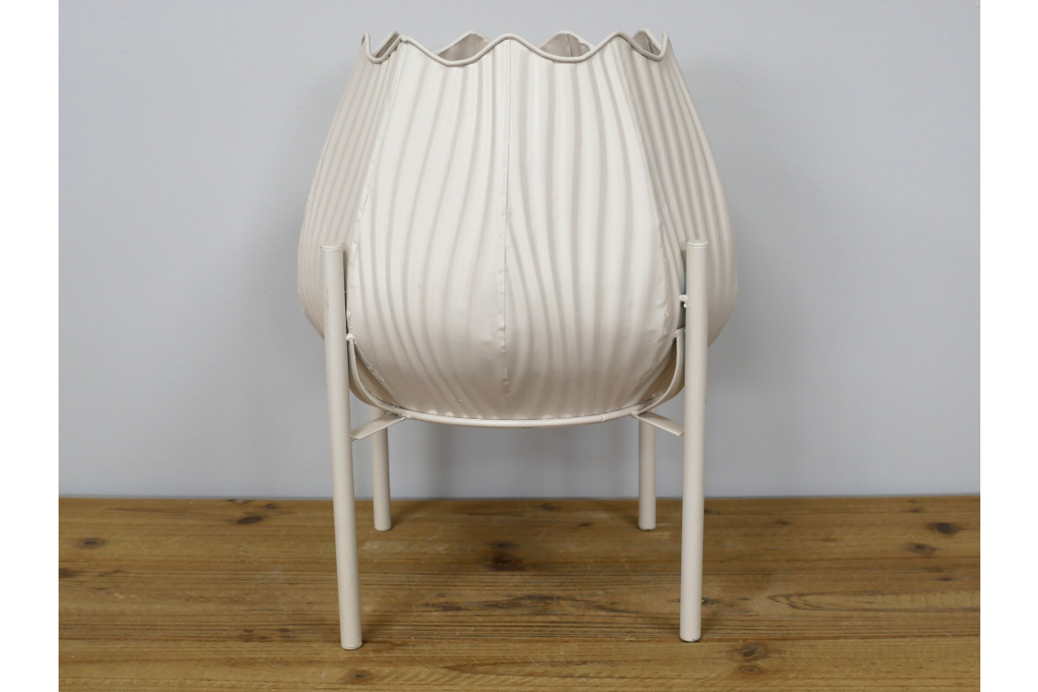 Tall Cream Metal Scalloped Planter