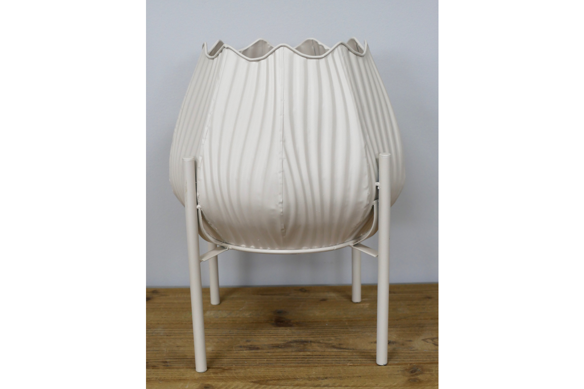 Tall Cream Metal Scalloped Planter