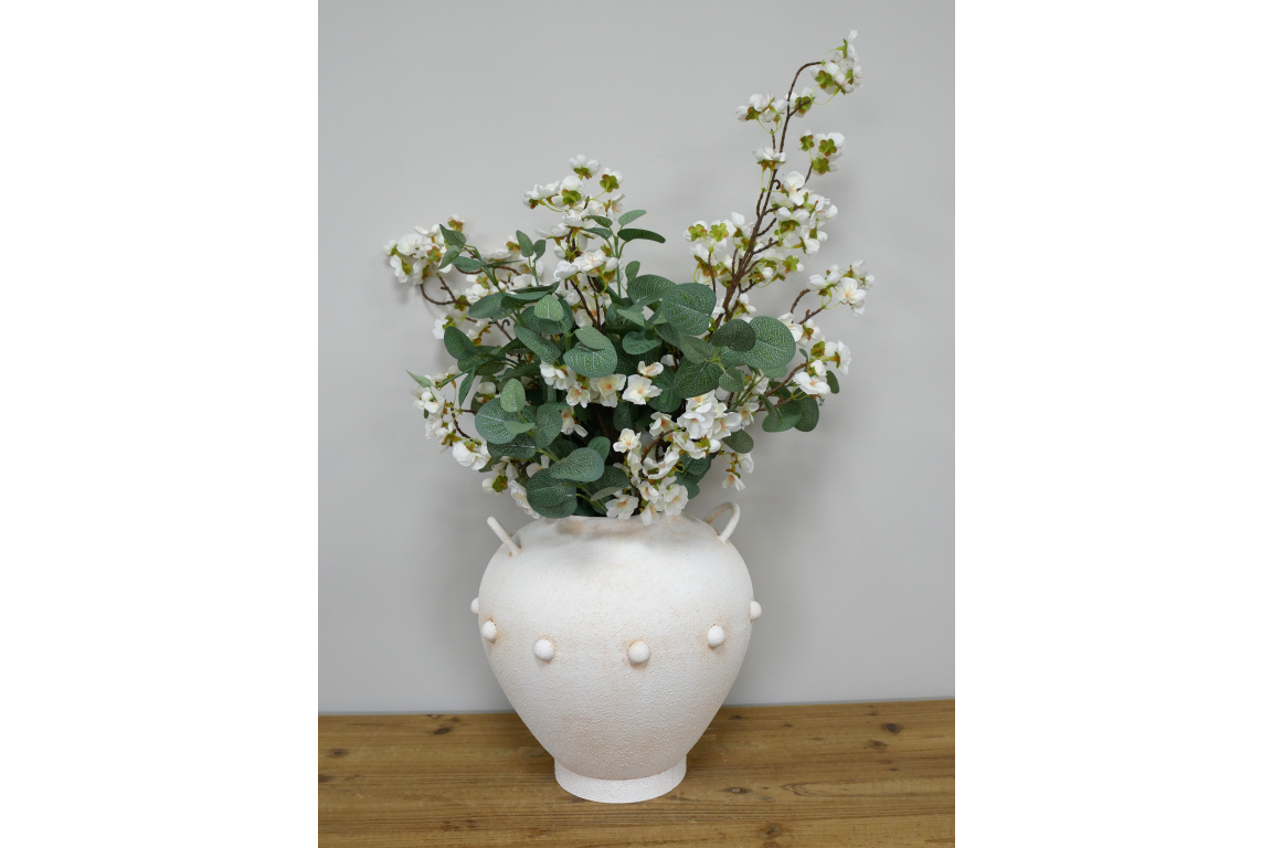 Stone Effect Cream Metal Vase with Handles