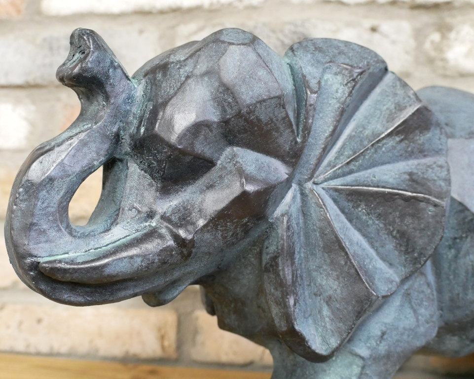 Large Elephant Statue In Antique Grey 50cm