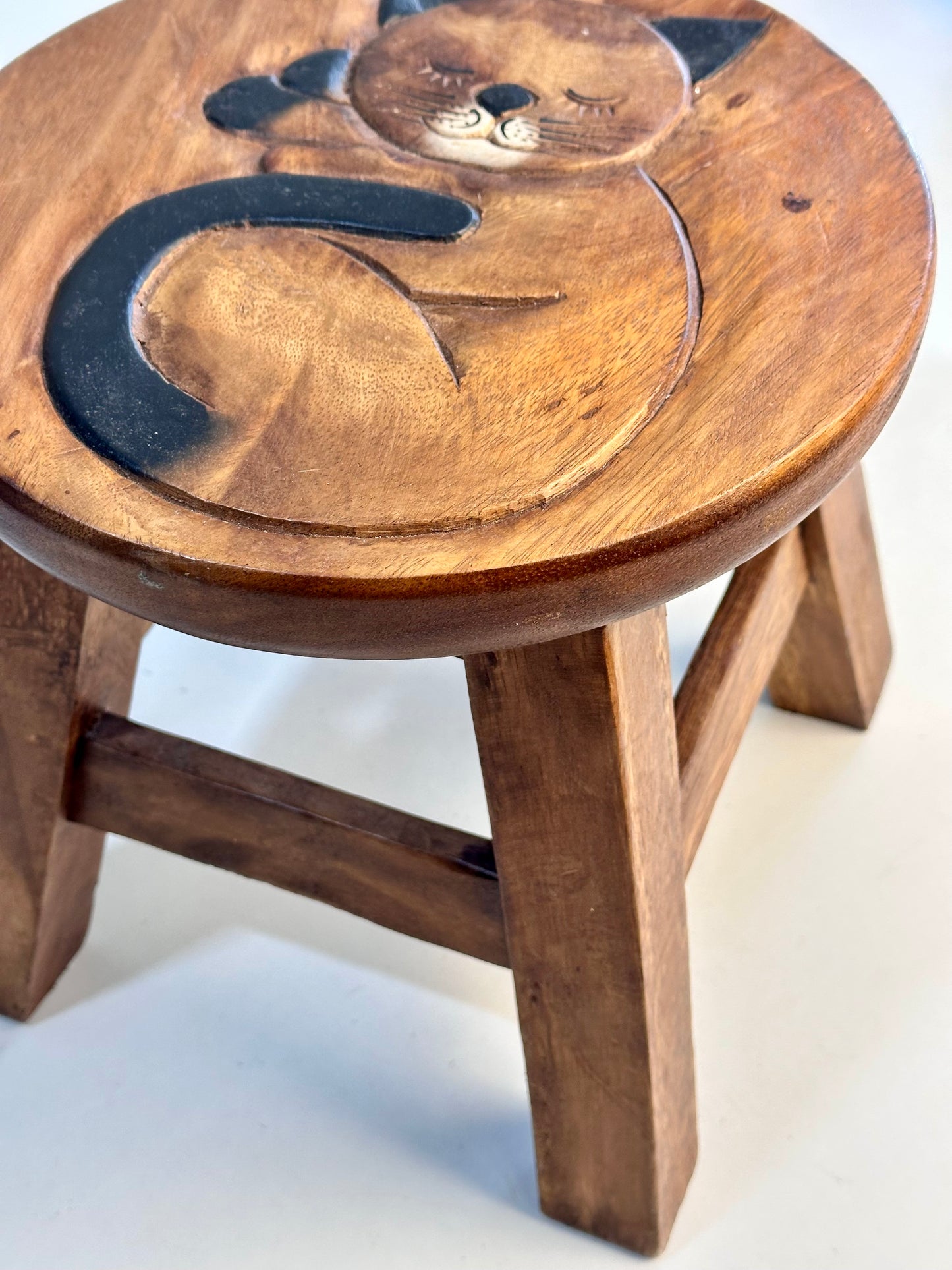 Children's Wooden Sleepy Cat Face Stool