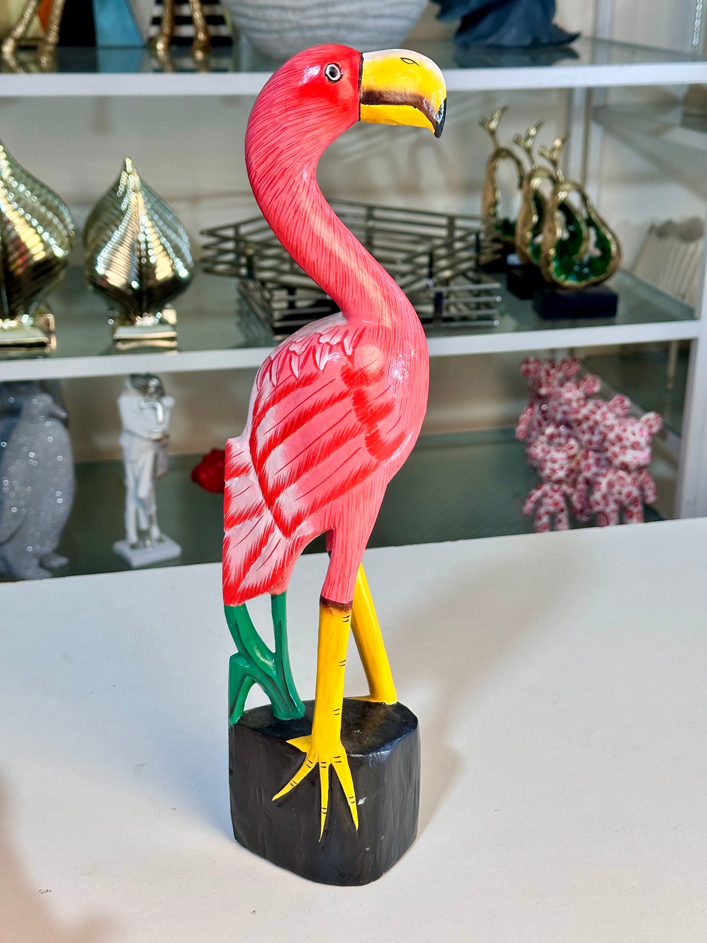 Pink Wooden Bird Figure