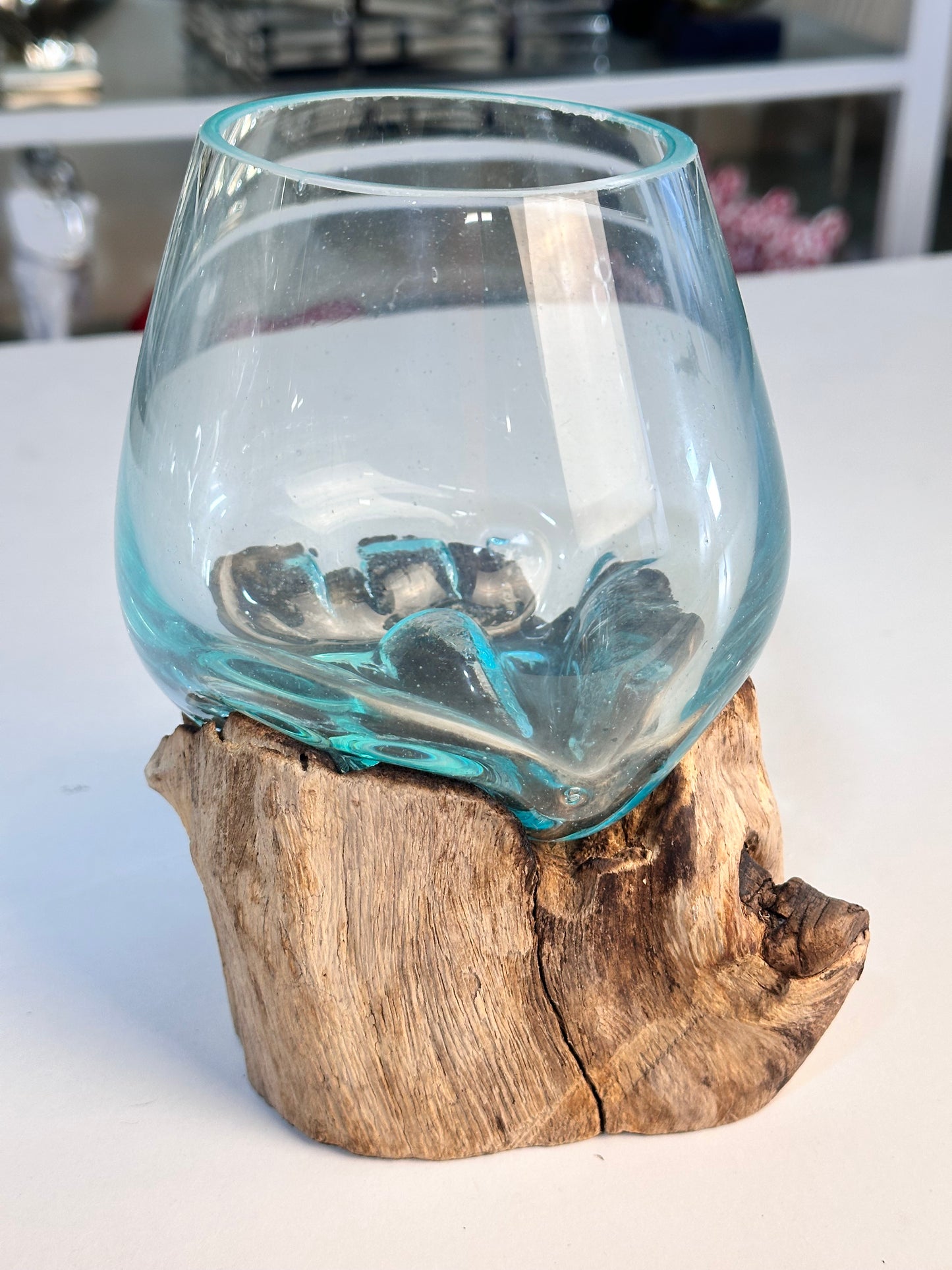 Molten Glass Bowl on Driftwood Base, small