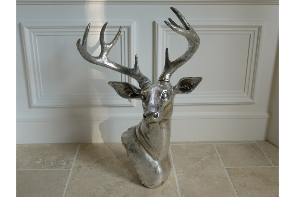 Silver Wall hung/Table Top Dear Head Sculpture, Large
