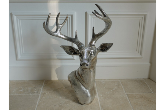 Silver Wall hung/Table Top Dear Head Sculpture, Large