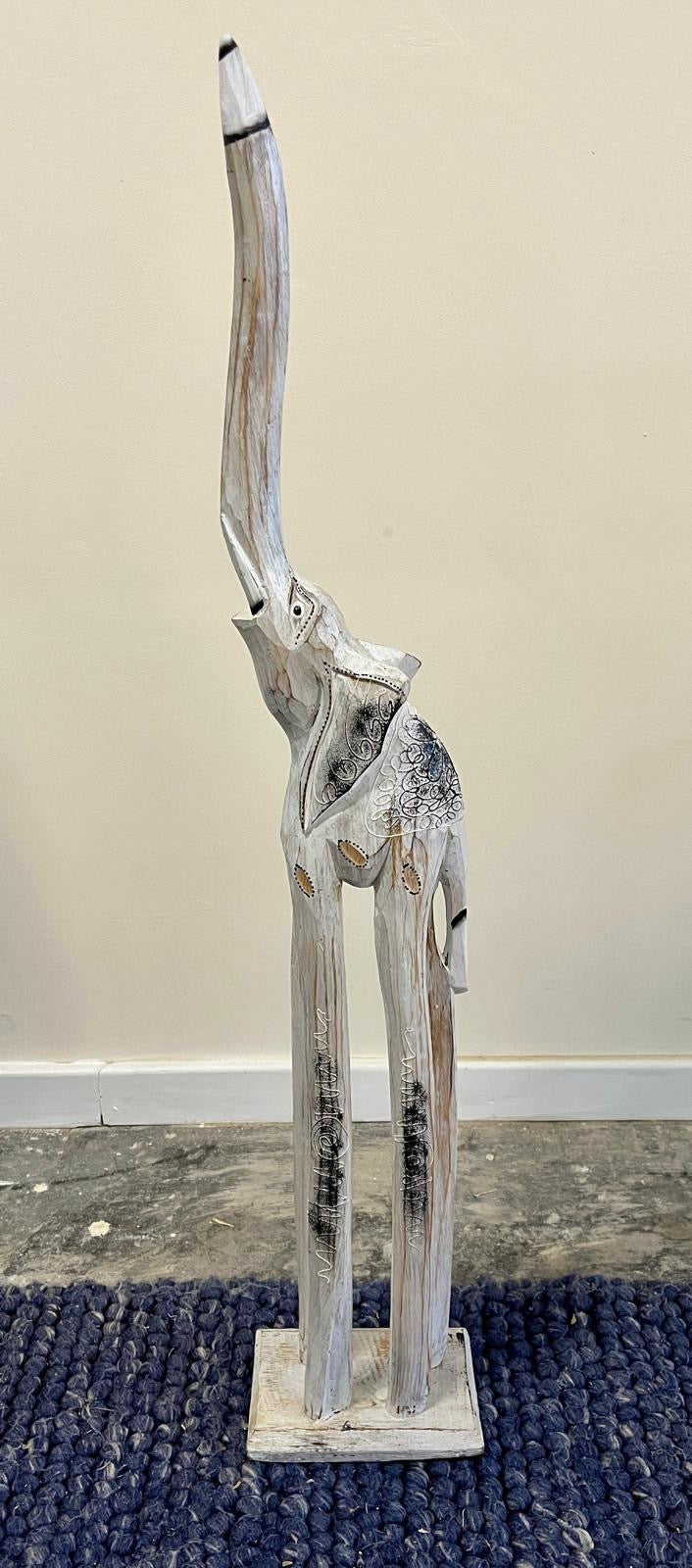 Wooden Patterned Elephant Statue 93cm