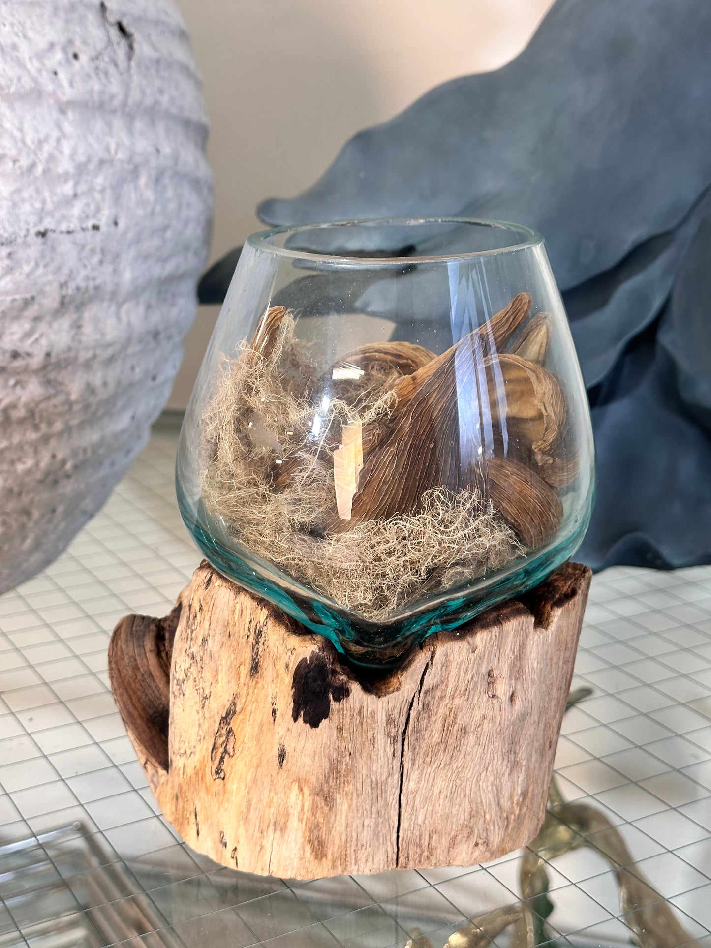 Molten Glass Bowl on Driftwood Base, small