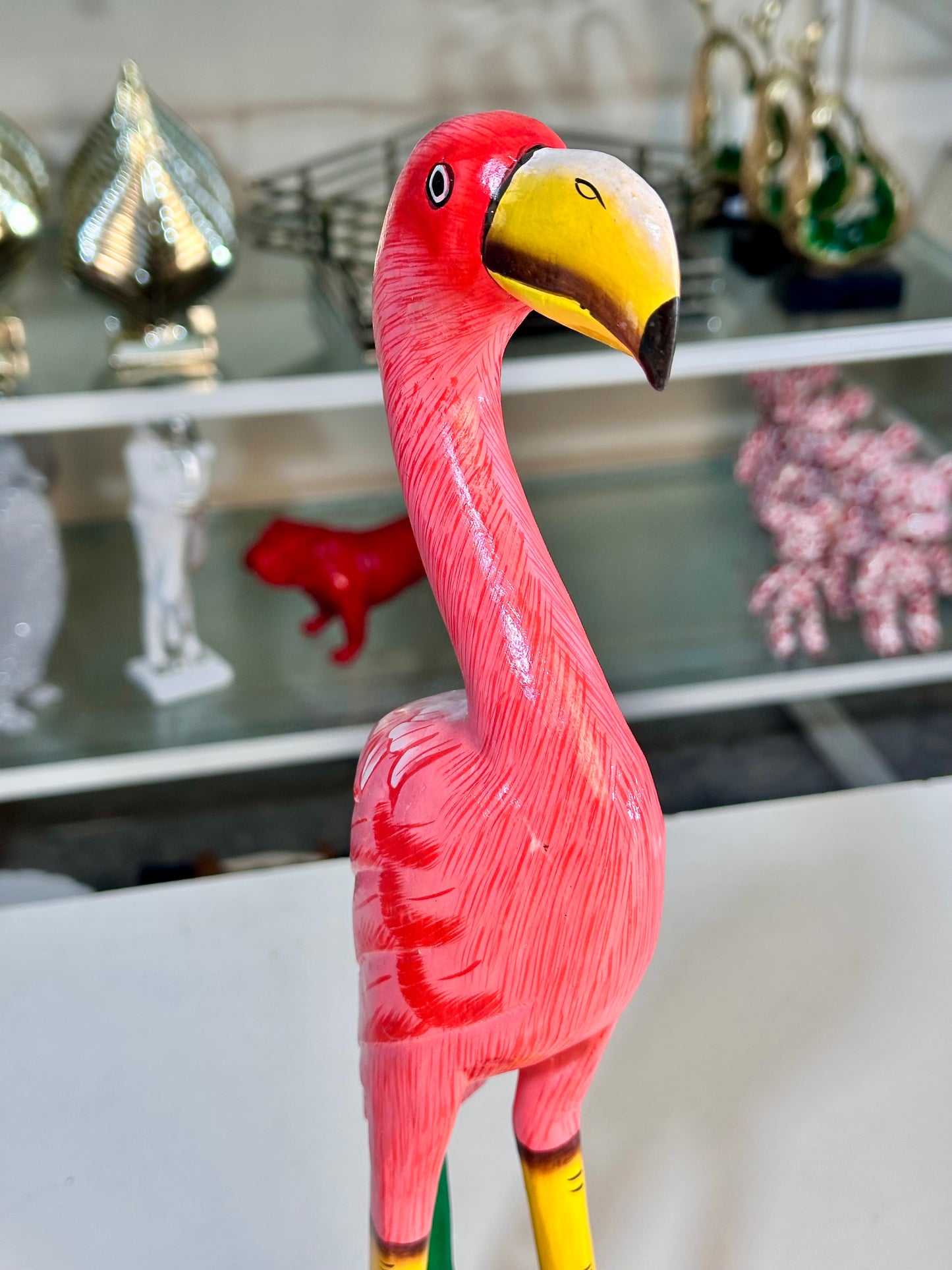 Pink Wooden Bird Figure