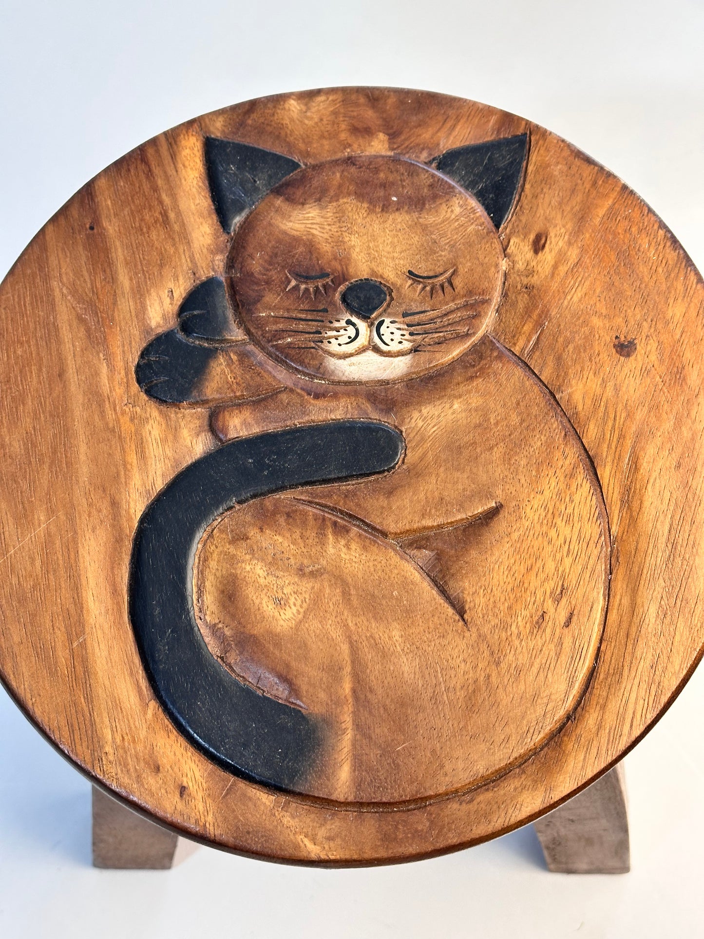 Children's Wooden Sleepy Cat Face Stool