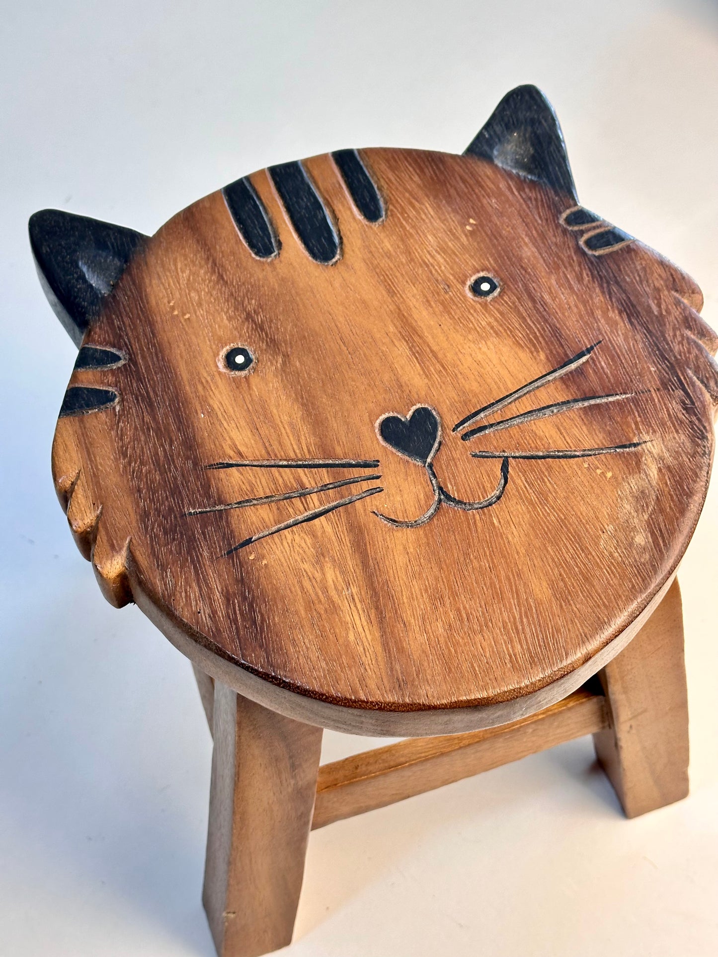 Children's Wooden Smiley Cat Face Stool