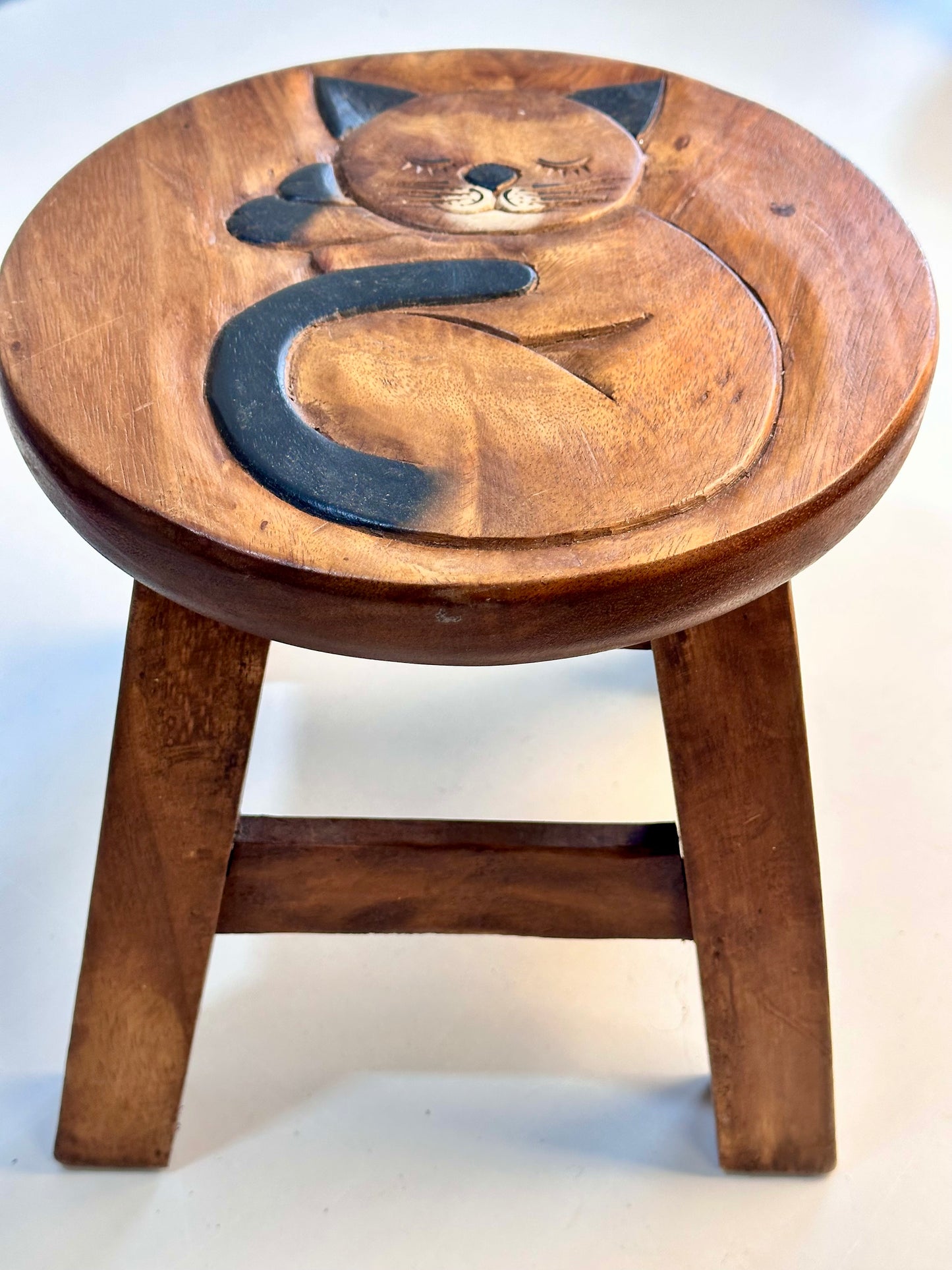 Children's Wooden Sleepy Cat Face Stool