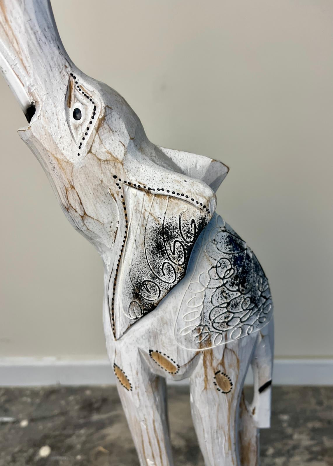 Wooden Patterned Elephant Statue 93cm