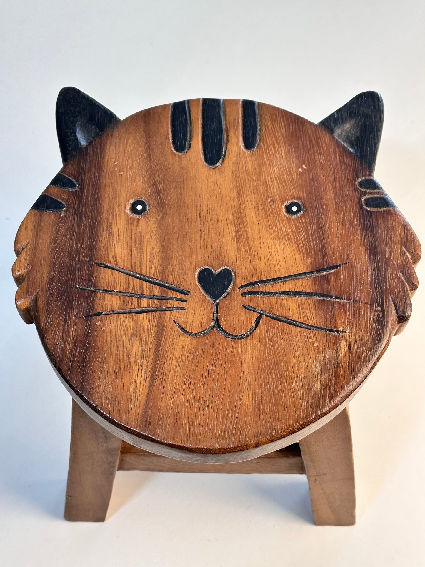 Children's Wooden Smiley Cat Face Stool