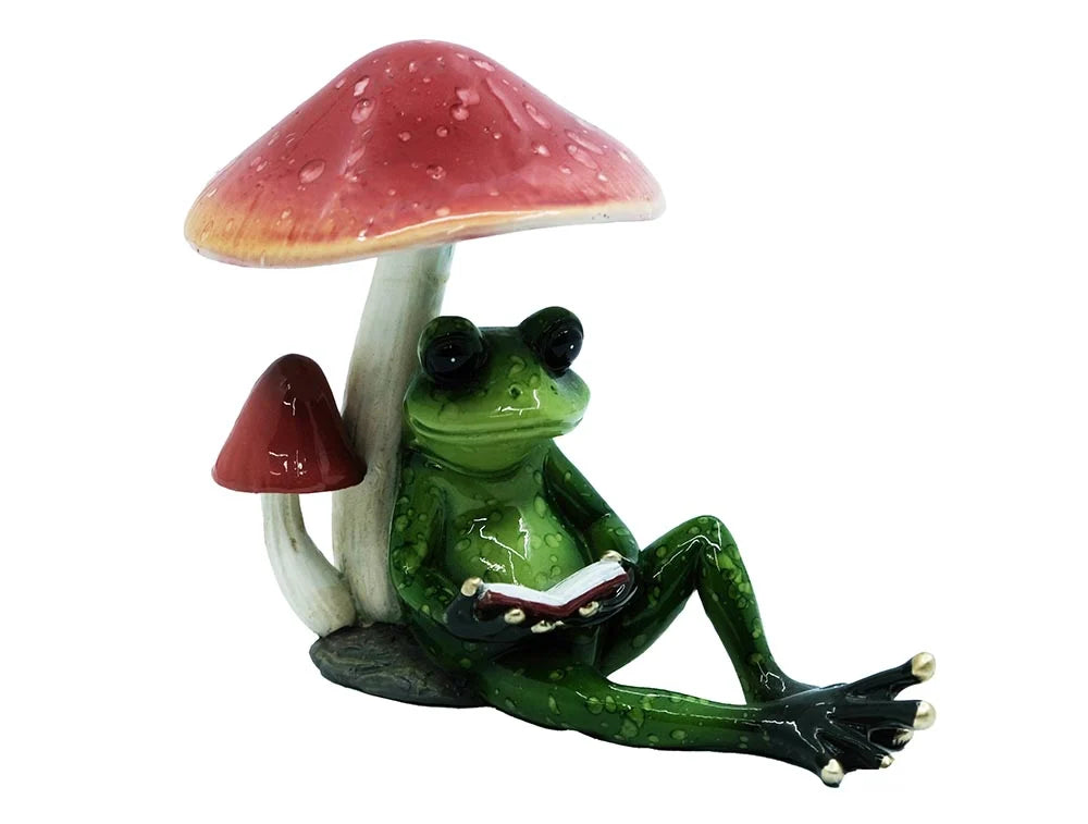 Frog Reading Under Mushroom Statue