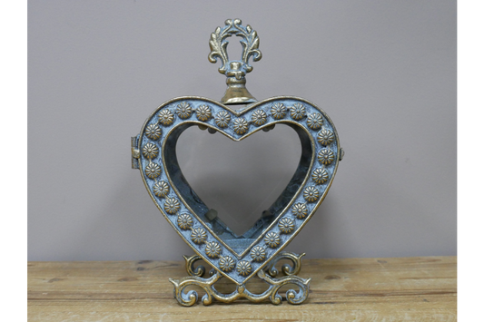 Large Ornate Metal & Glass Heart Lantern
