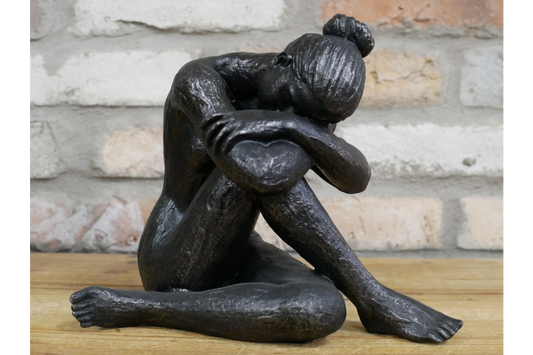 Statue Of Sitting Woman in aged antique black/bronze