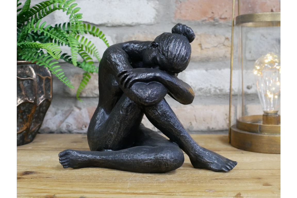 Statue Of Sitting Woman in aged antique black/bronze