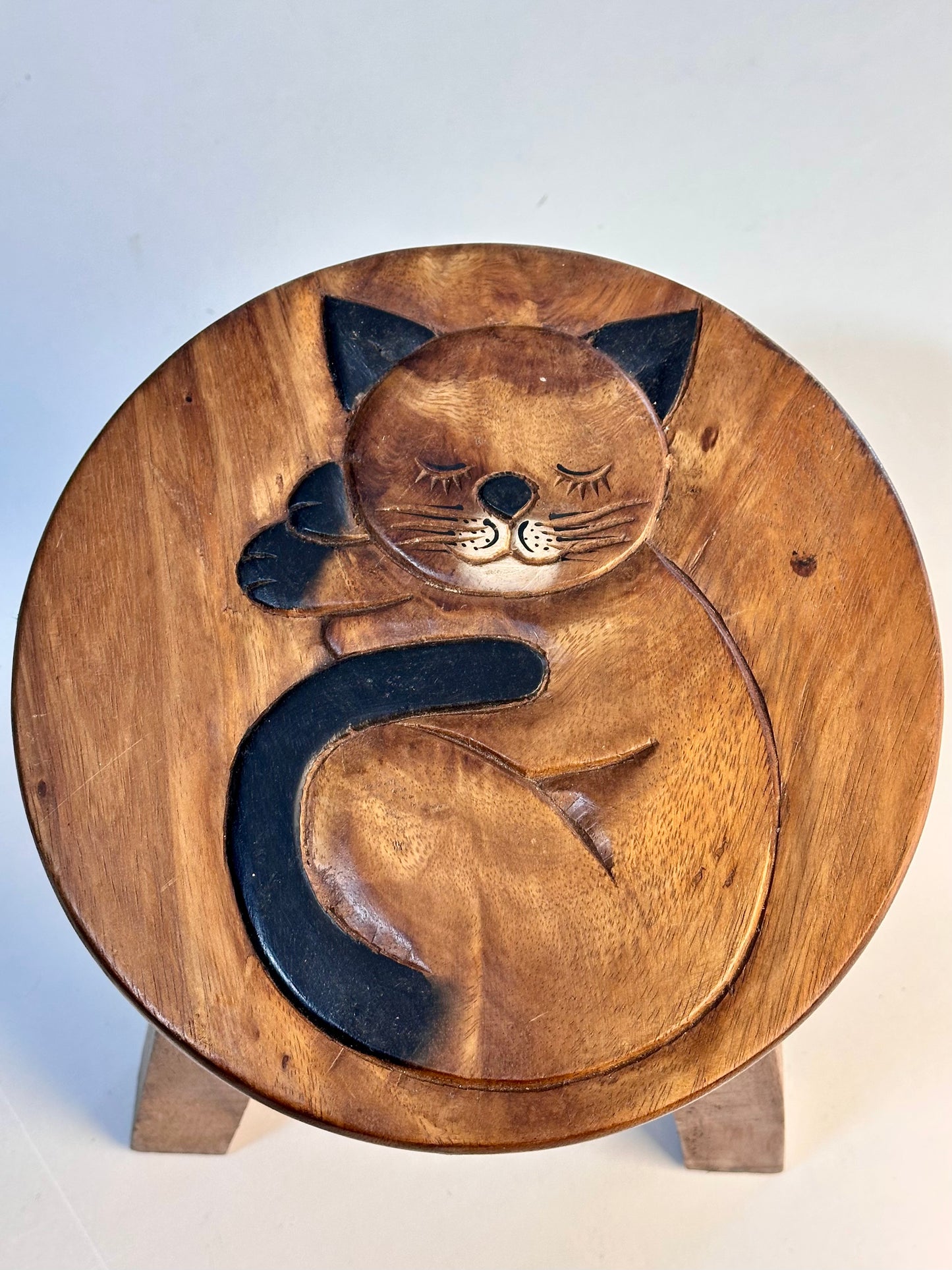 Children's Wooden Sleepy Cat Face Stool