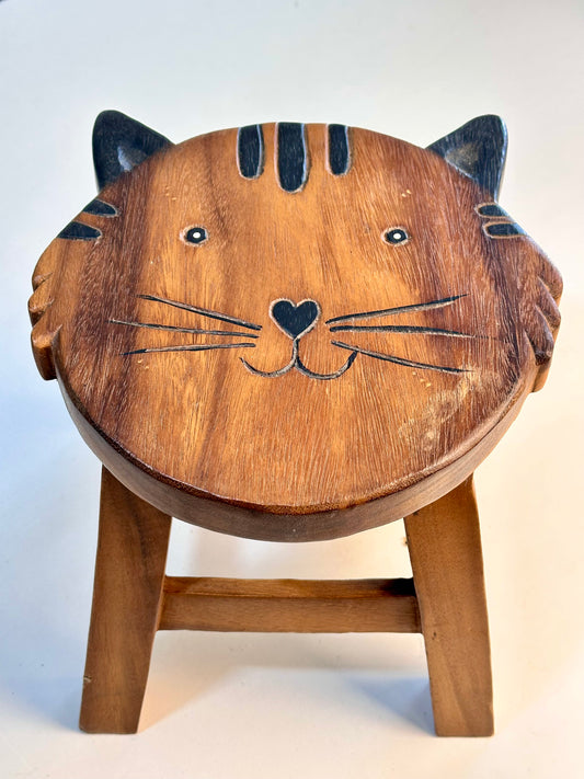 Children's Wooden Smiley Cat Face Stool