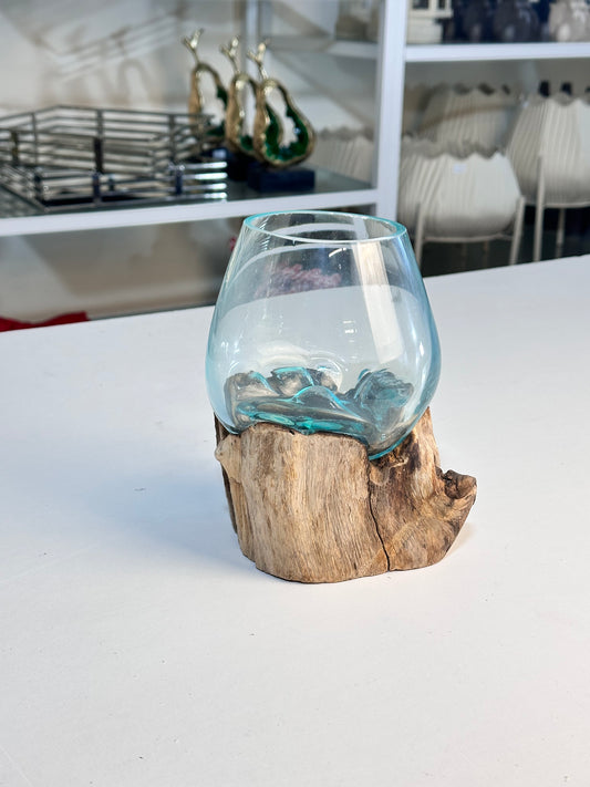 Molten Glass Bowl on Driftwood Base, small