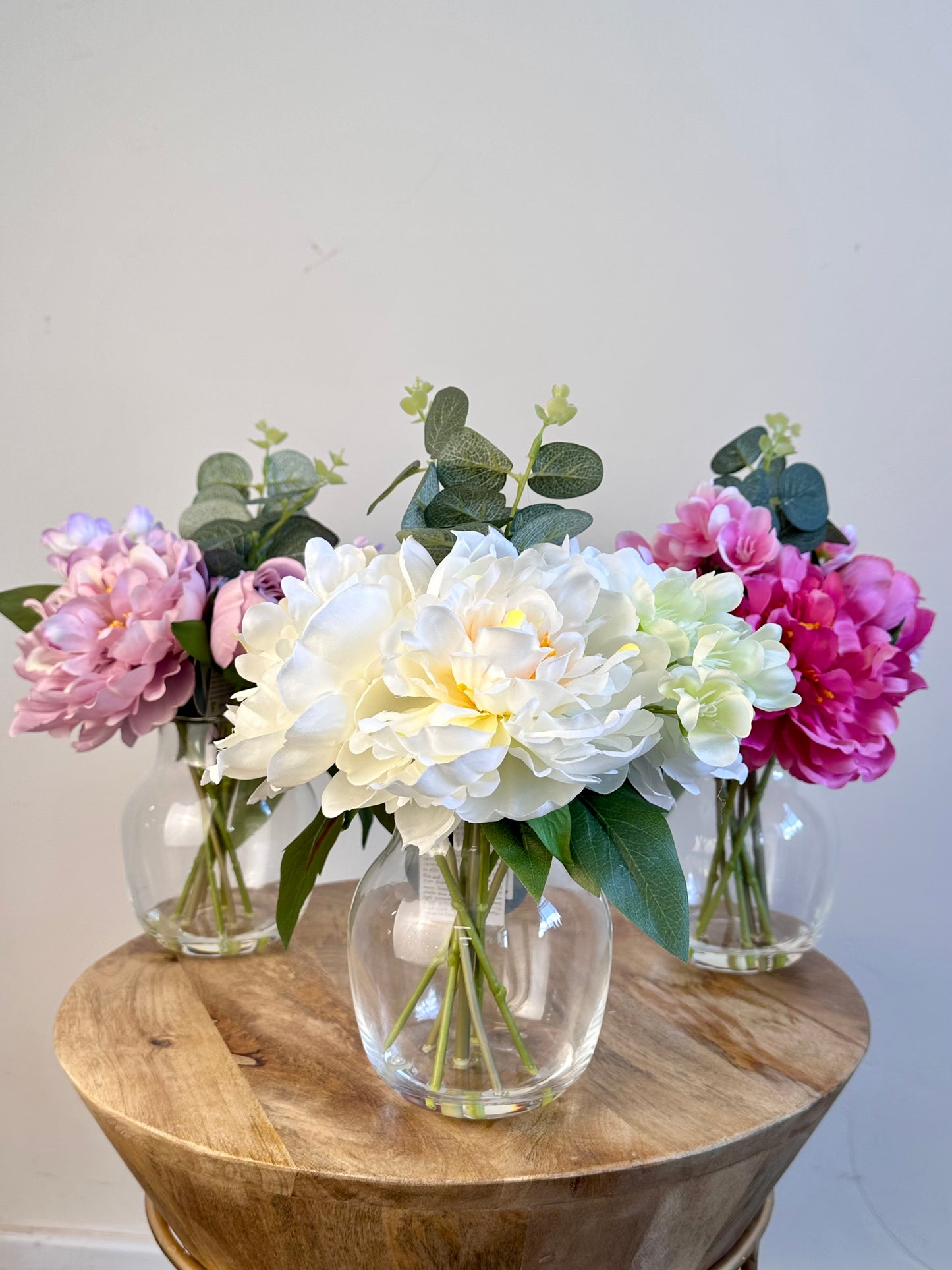 Lilac Poeny Faux Floral Clear Glass Vase 20cm x 29cm