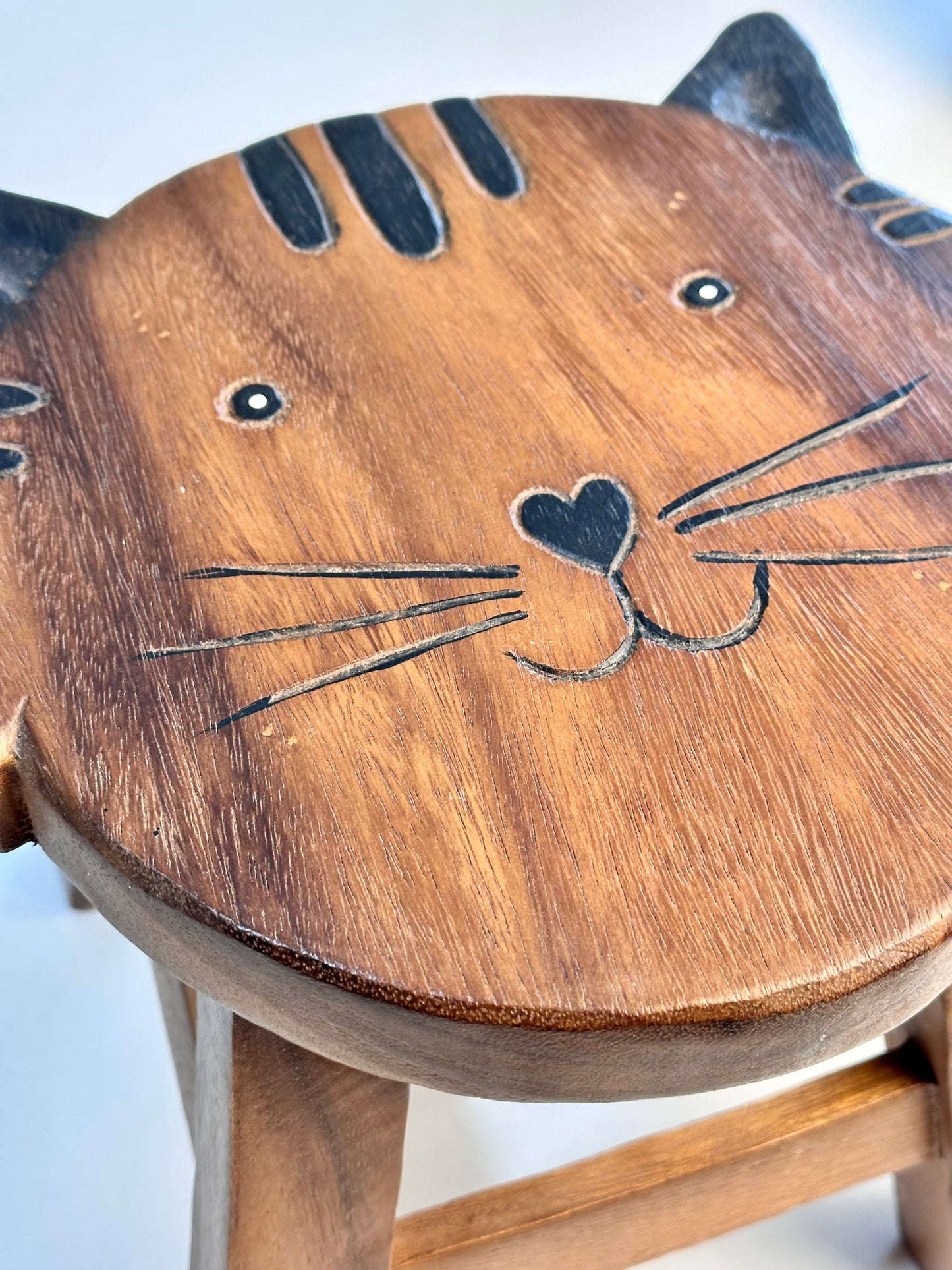 Children's Wooden Smiley Cat Face Stool