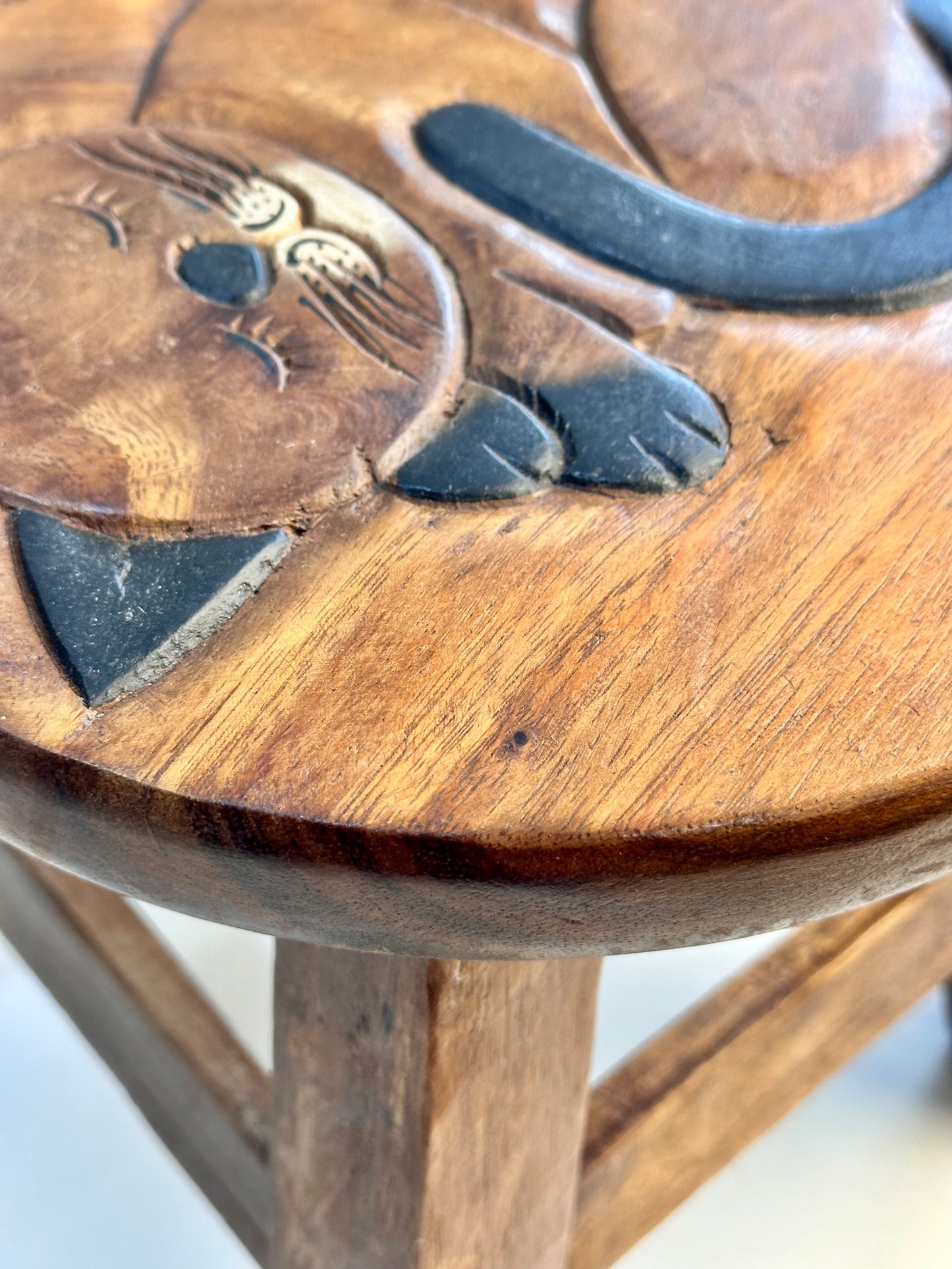 Children's Wooden Sleepy Cat Face Stool