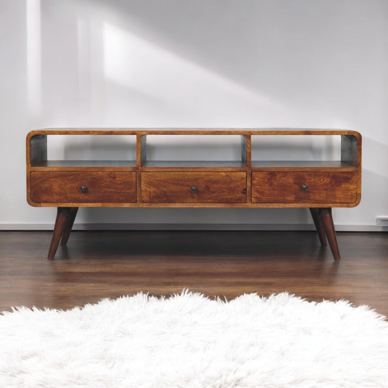 Mid-Century Trio Curved Chestnut Media Unit