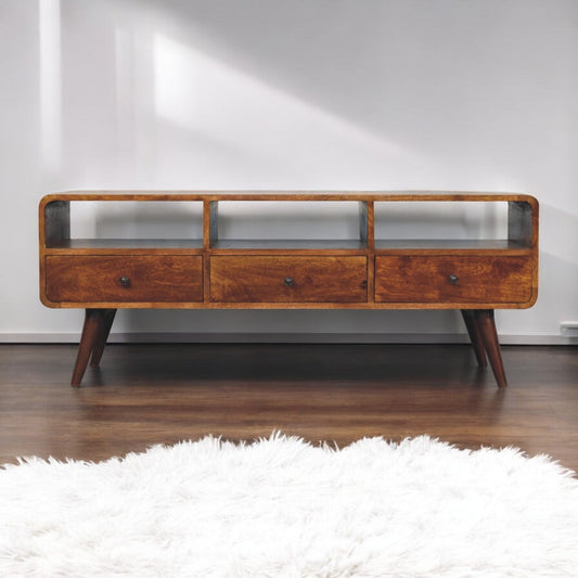 Mid-Century Trio Curved Chestnut Media Unit