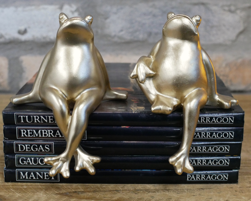 Gold Sitting Frog Crossed Legged Ornamental Figure For Shelf