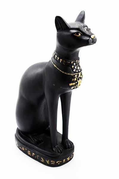 Egyptian Cat Statue, Black & Gold, 12 Inch