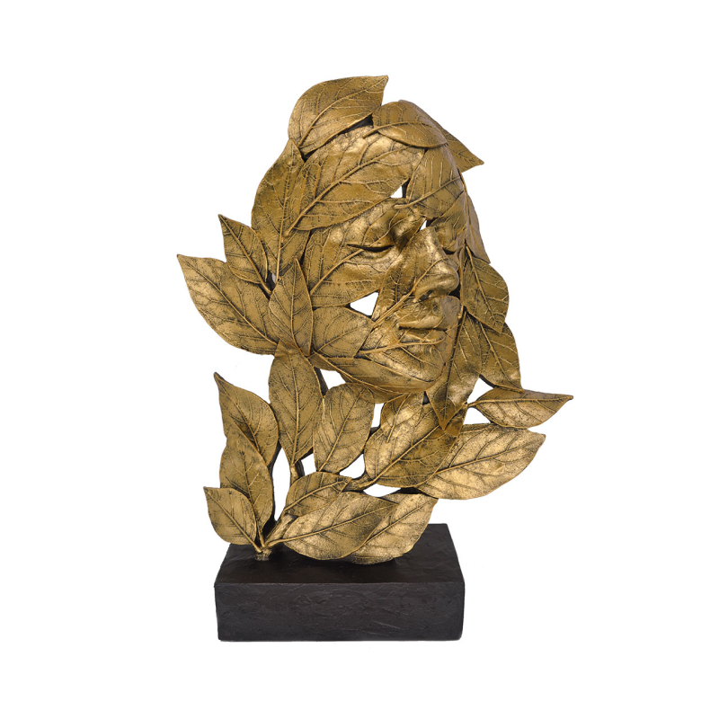 32.2cm Gold Polyresin Face and Leaf Figurine