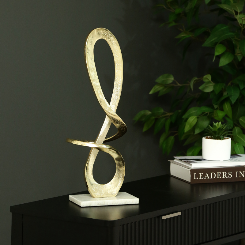 46cm Light Gold Metal Sculpture with Marble Base