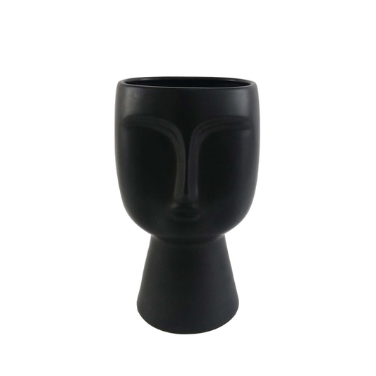 32.8cm Matte Black Face Design Ceramic Vase