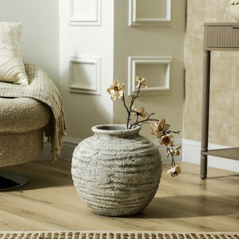 33cm Handmade Antique White Terracotta Pot