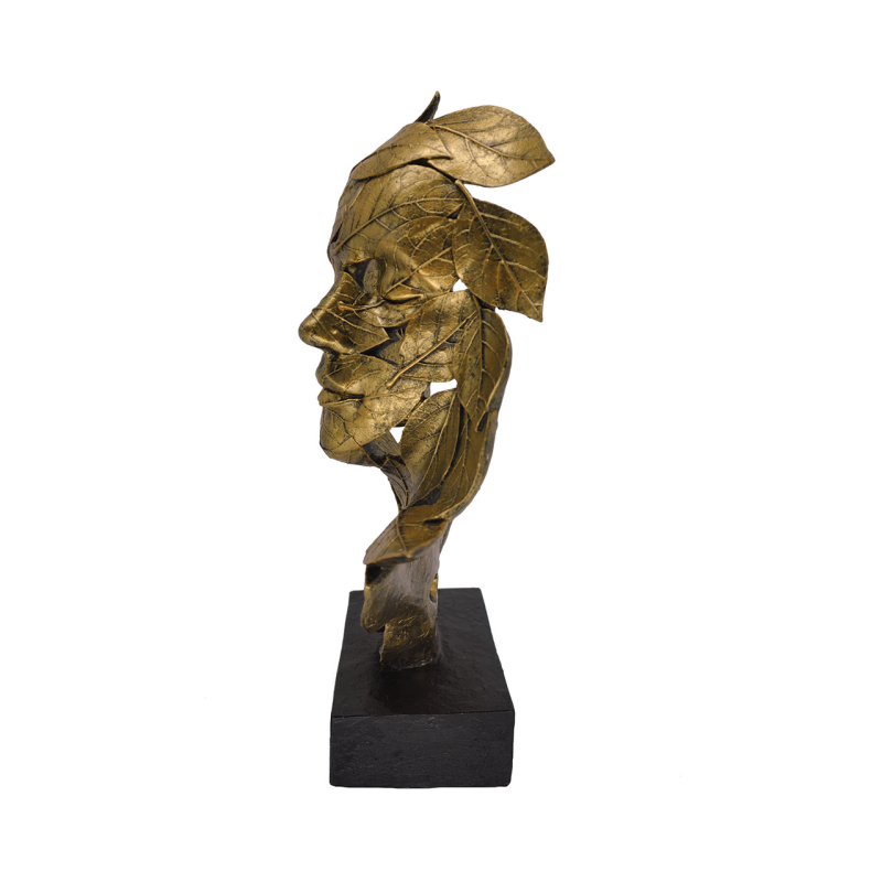 32.2cm Gold Polyresin Face and Leaf Figurine